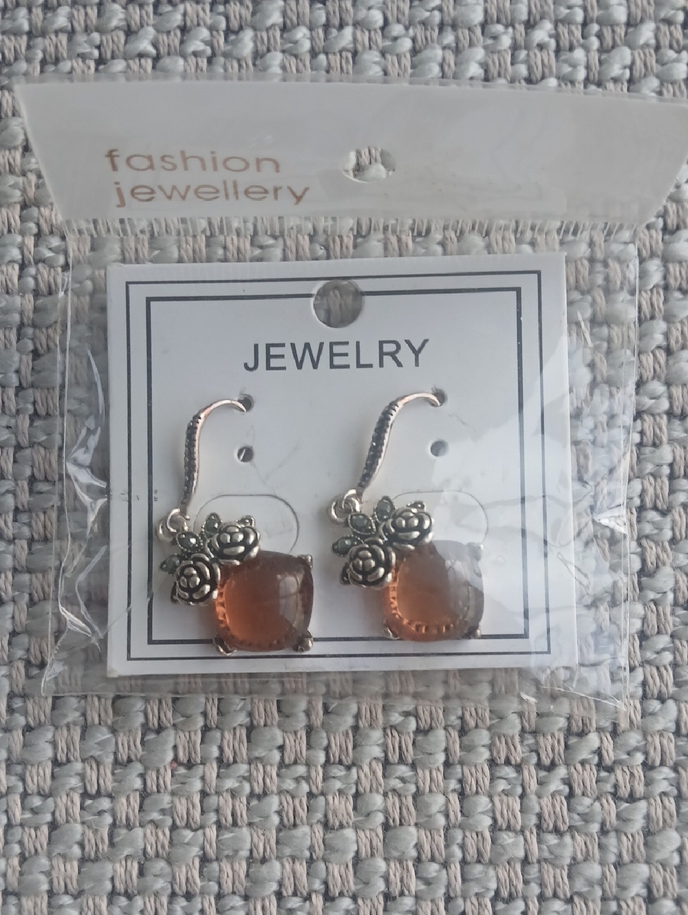 Fashion Jewelry Amber Drop Earrings with Floral Accents